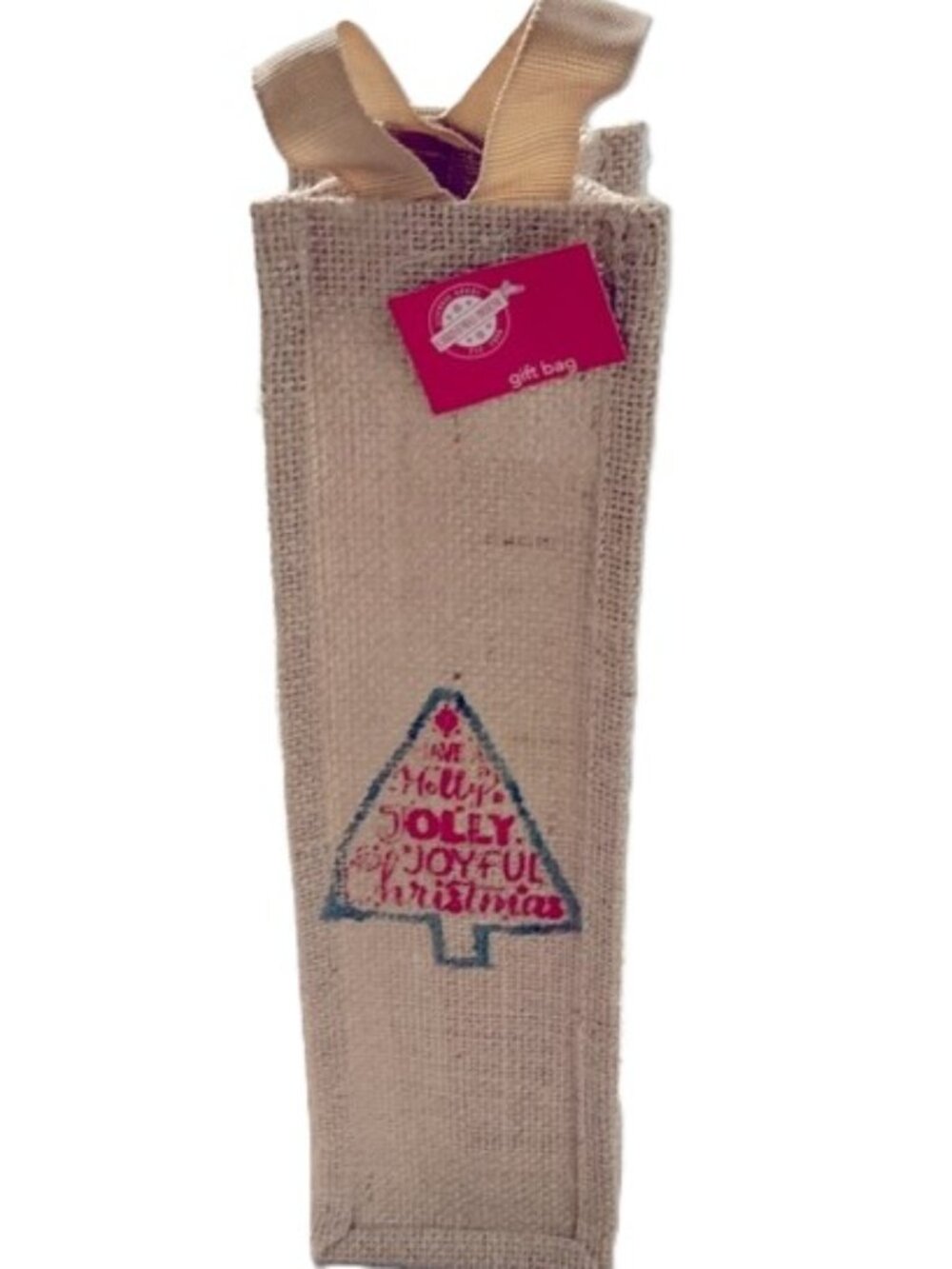 Wine Bottle Burlap Bag with Handles Christmas Holiday Festive CHRISTMAS TREE  Wi